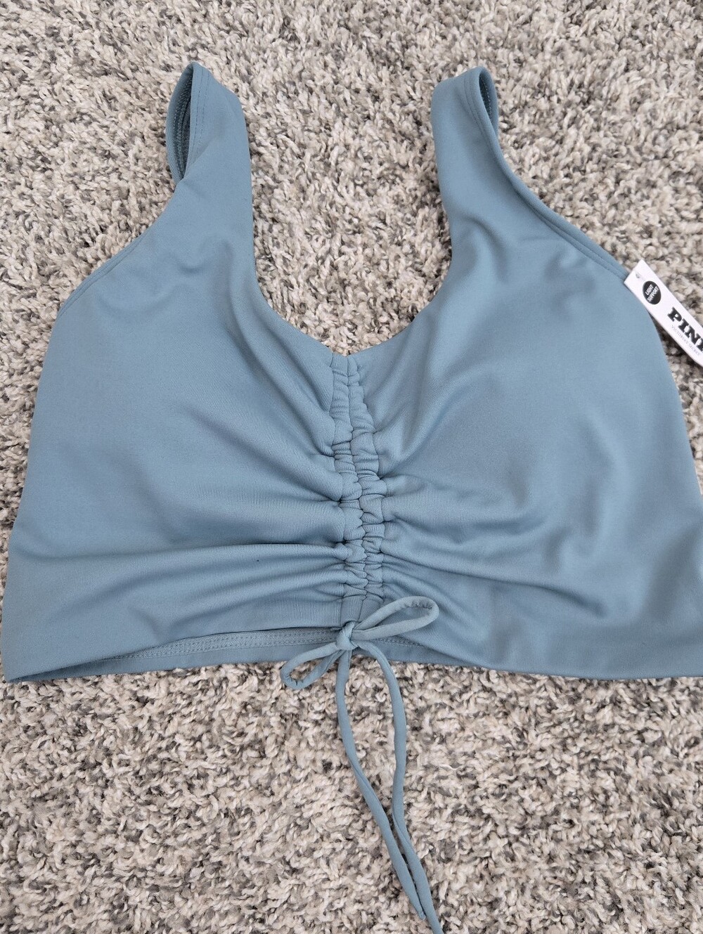 NWT Victoria Secret Pink Blue Relay Ruched Plunge Sports Bra Light Support